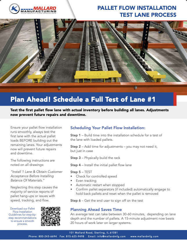 Pallet flow installation test lane process | Mallard Manufacturing